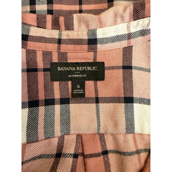 Banana Republic Women's Plaid Button Front Shirt Small Boyfriend Fit Pink Black - Picture 2 of 5